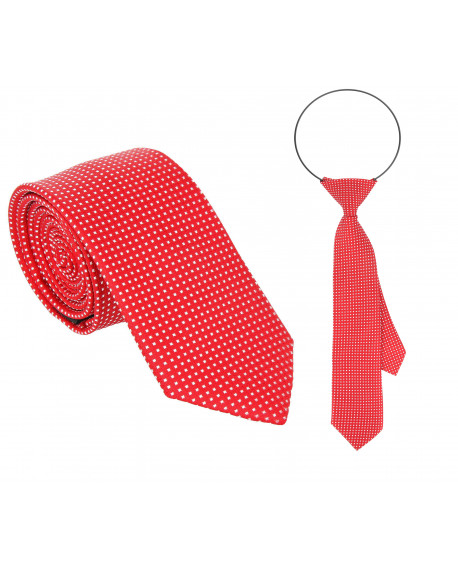 Krawat czerwony w białe kwadraciki tata i syn